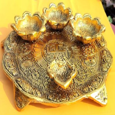 Embossed thali with diyas